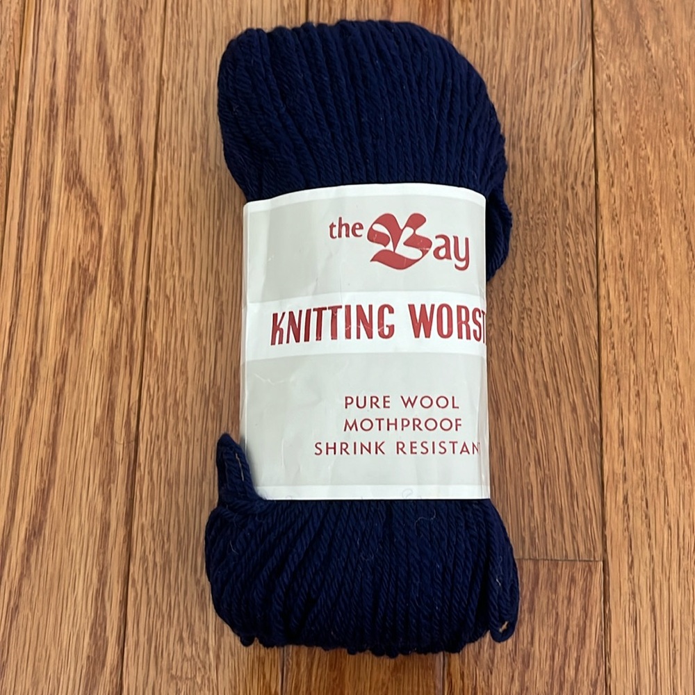 Vintage The Bay Knitting Worsted Skein of Navy Blue Pure Wool